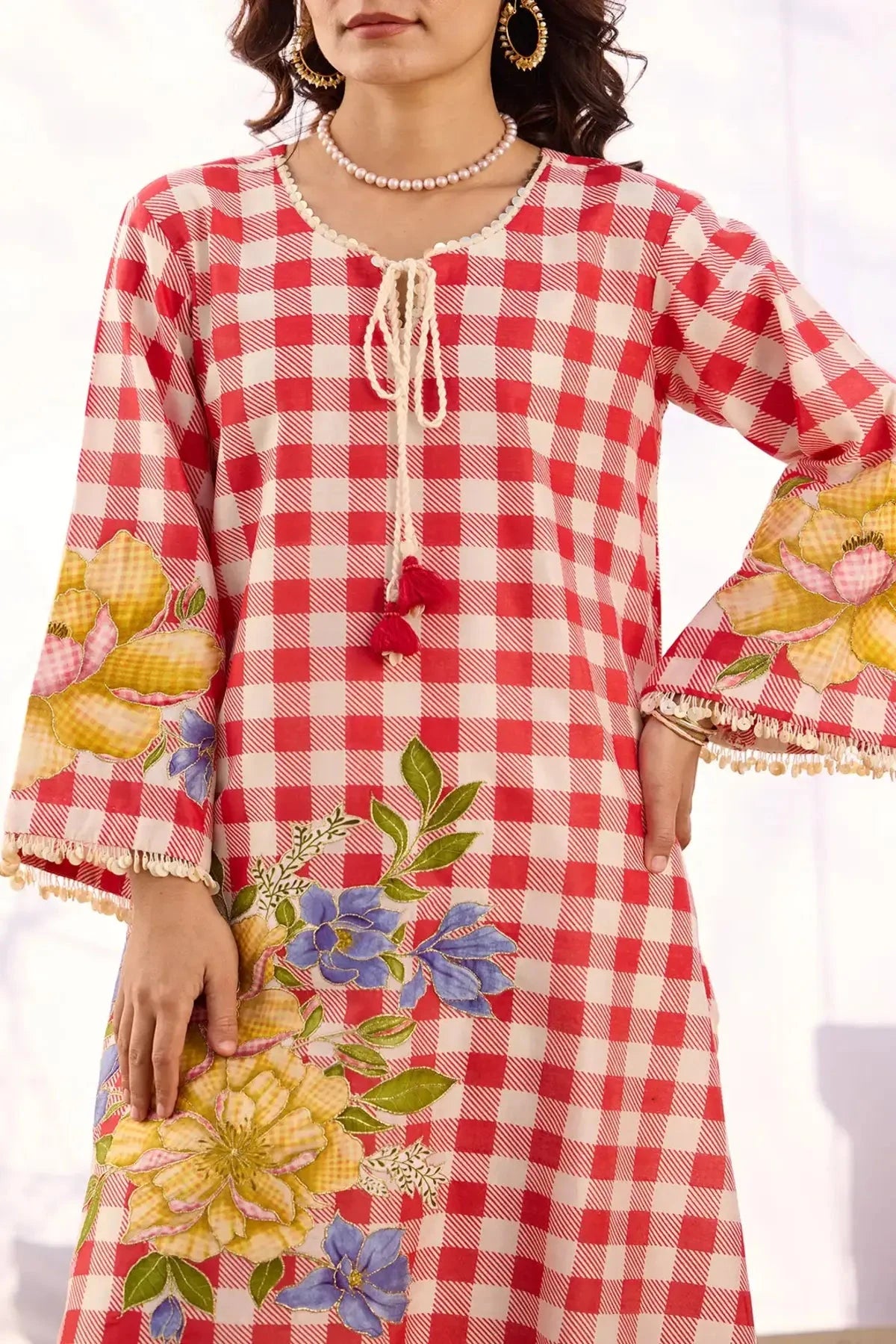 Red Chanderi Patchwork Set - Pallodstore
