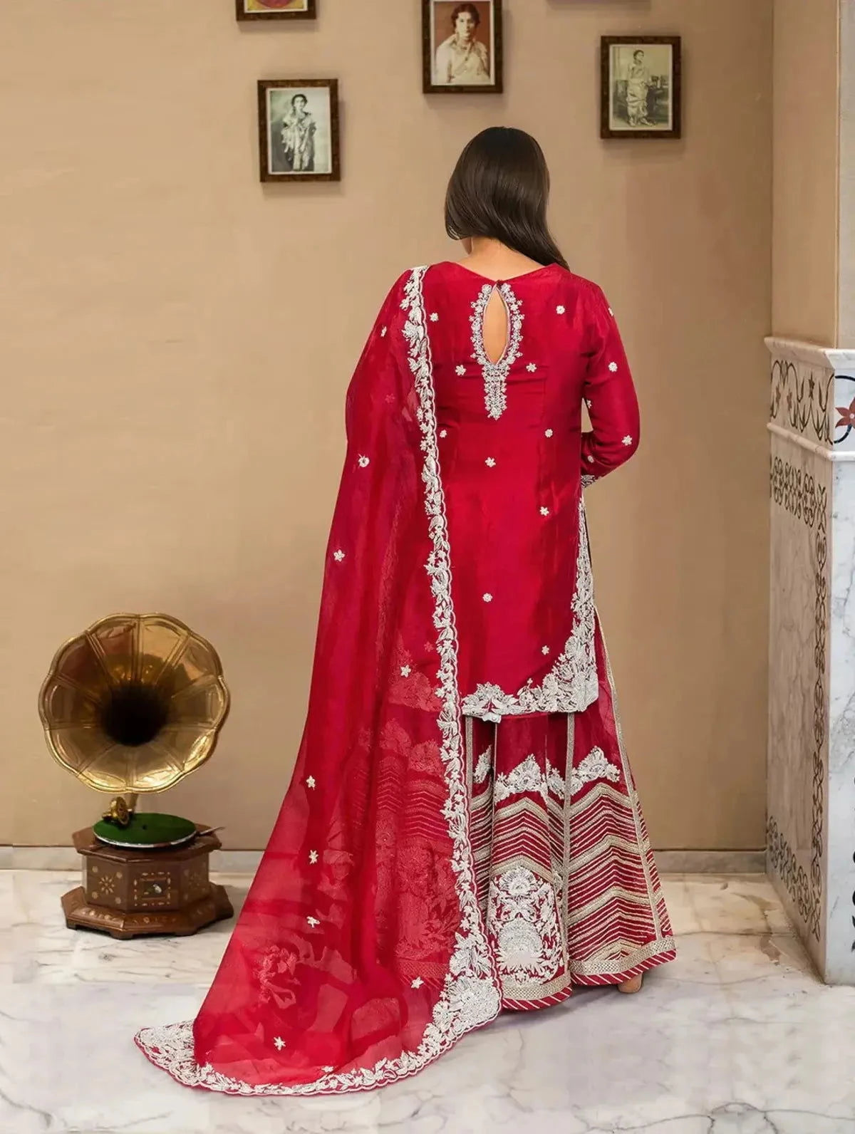 Red Customized Festive Sharara Set - Pallodstore