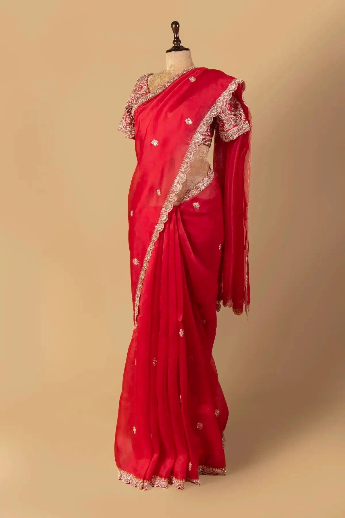 Red Embroidered Organza Saree - Pallodstore