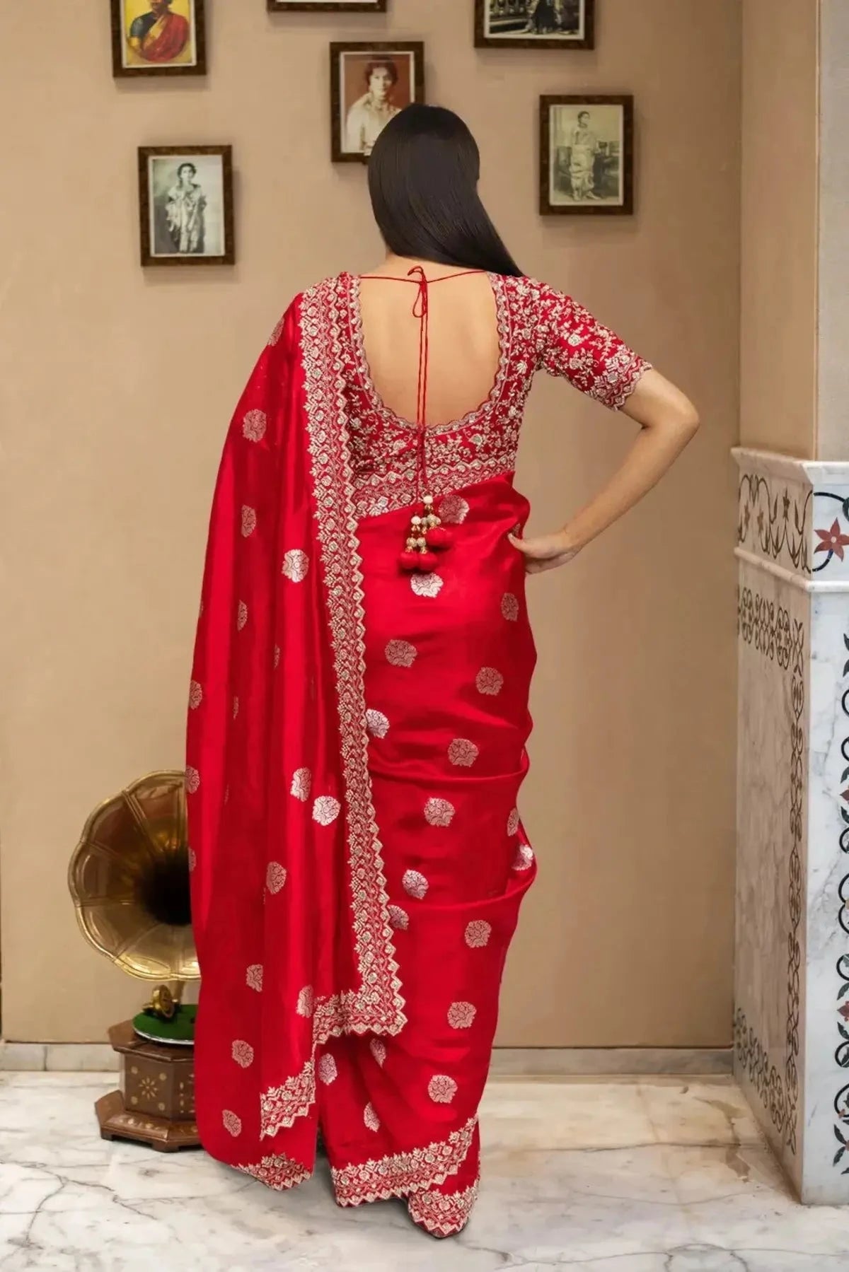 Red Embroidered Silk Saree - Pallodstore