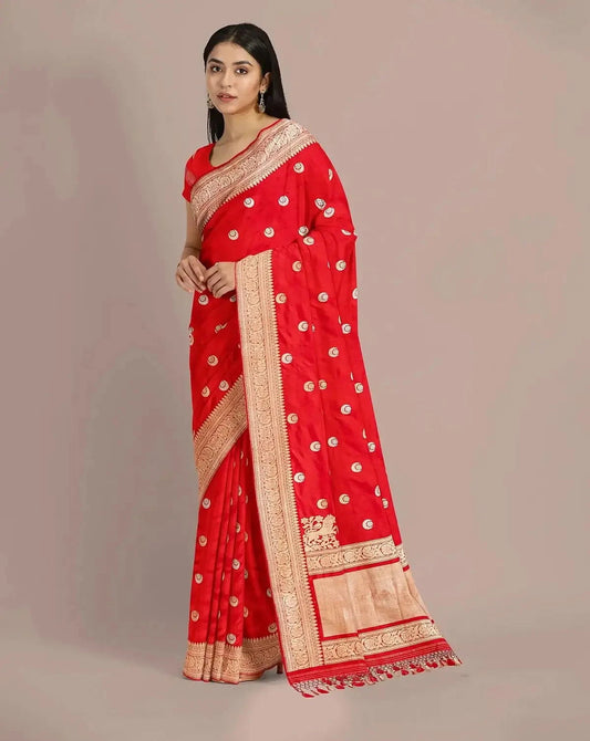 Red Handwoven Banarasi Silk Saree - Pallodstore