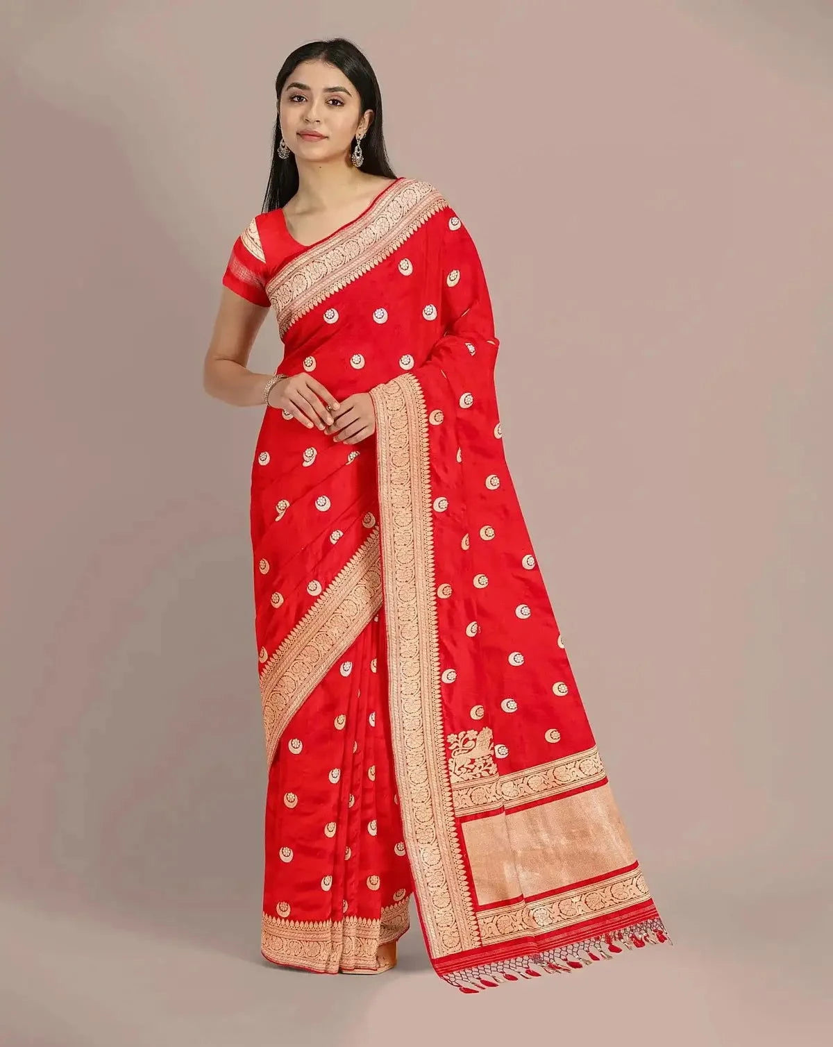 Red Handwoven Banarasi Silk Saree - Pallodstore