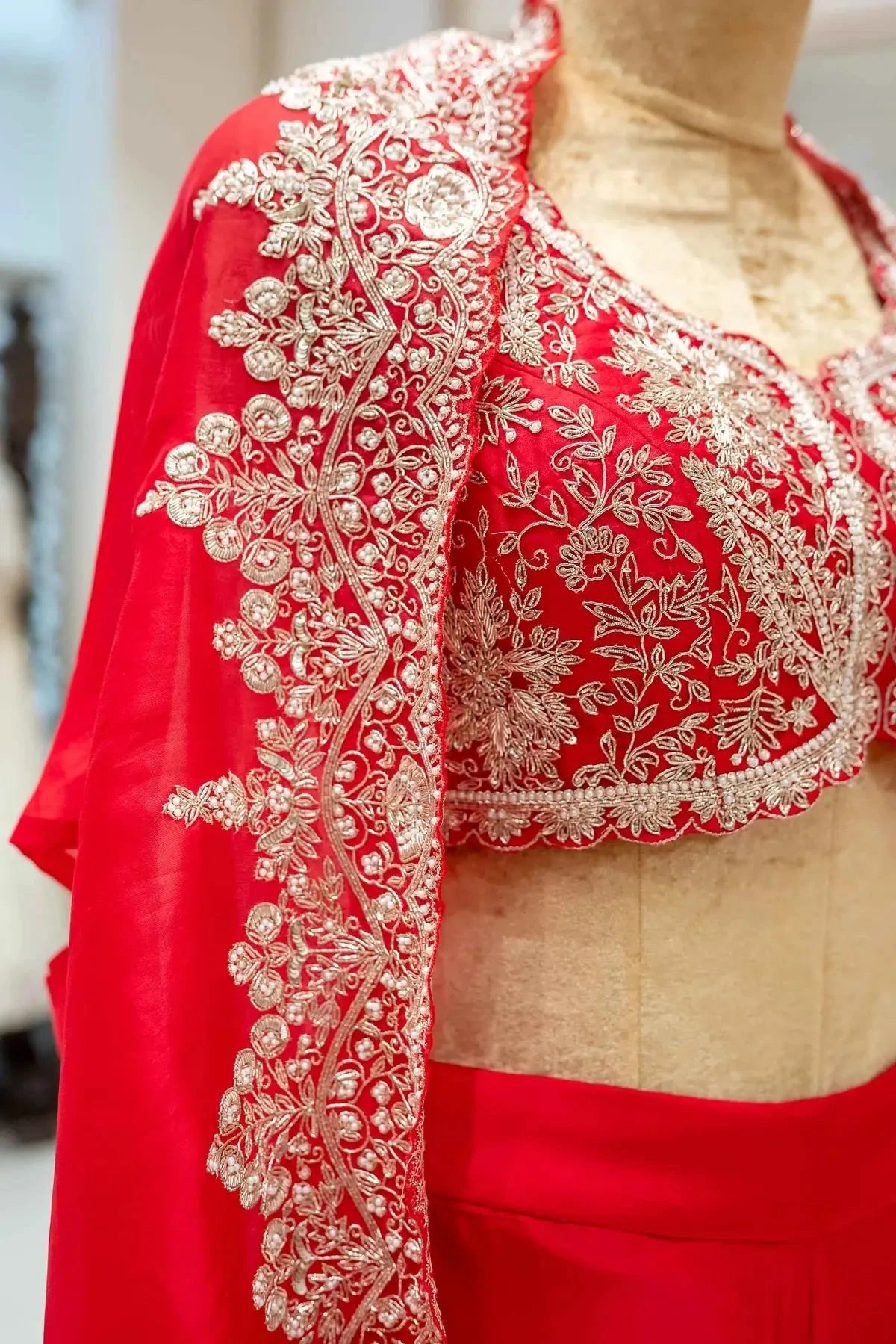 Red Indo-Western Cape Blouse And Palazzo - Pallodstore