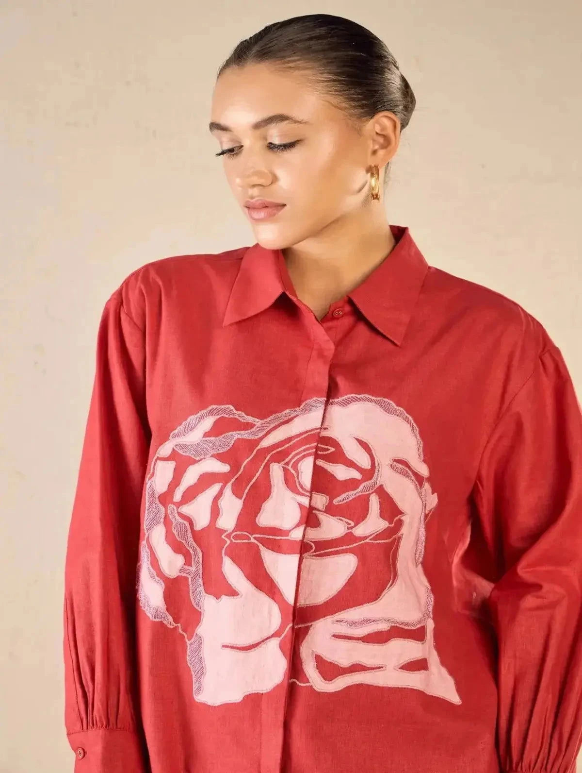 Red Oversize Cotton Shirt Co-ord Set - Pallodstore