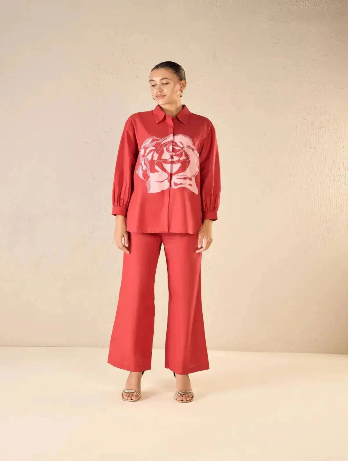 Red Oversize Cotton Shirt Co-ord Set - Pallodstore