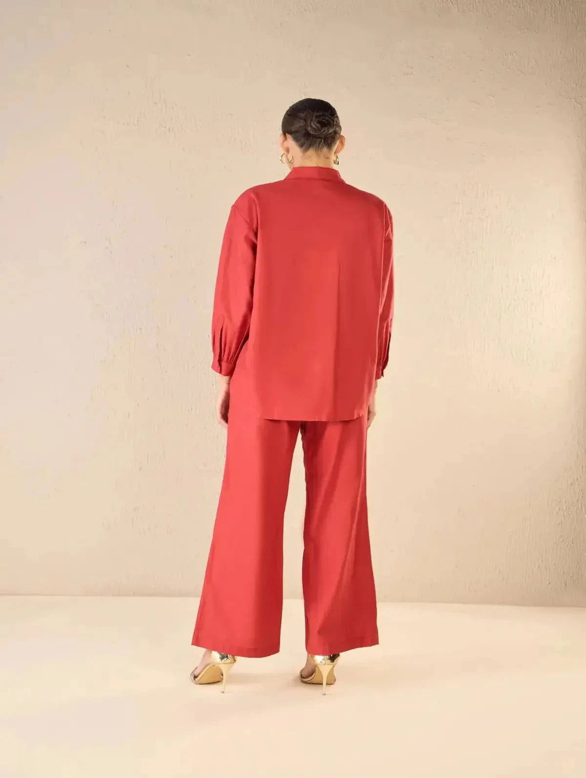 Red Oversize Cotton Shirt Co-ord Set - Pallodstore