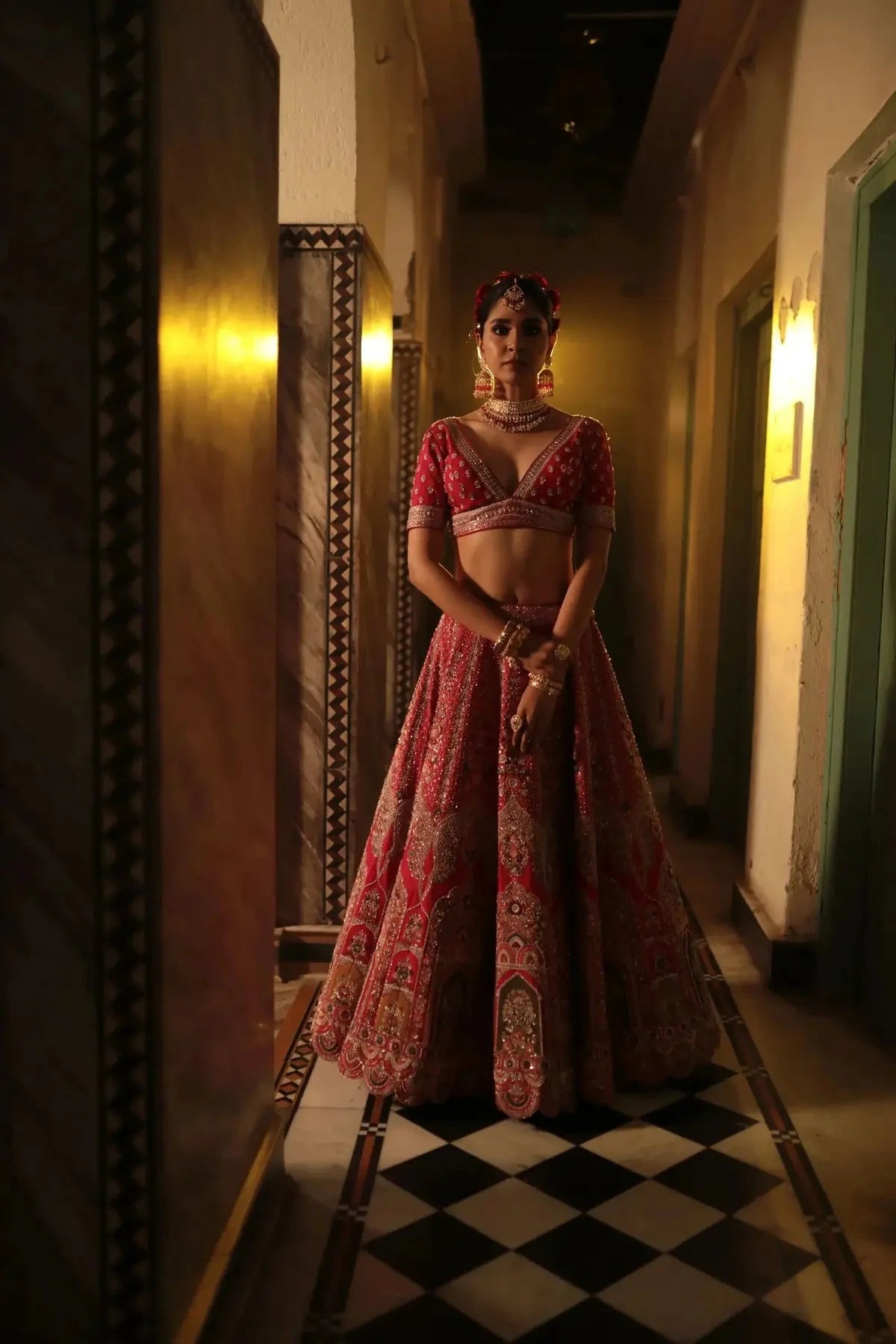 Red Raw Silk Lehenga - Pallodstore