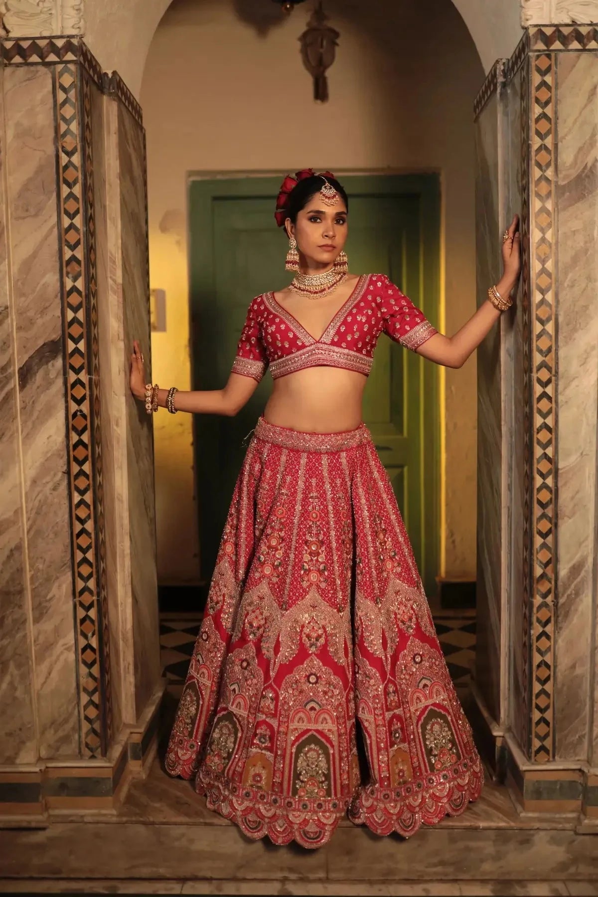 Red Raw Silk Lehenga - Pallodstore