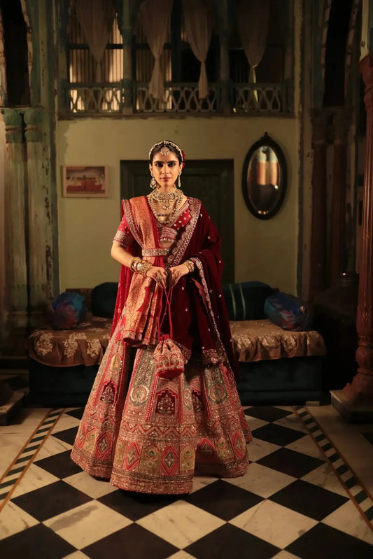 Red Raw silk Lehenga - Pallodstore
