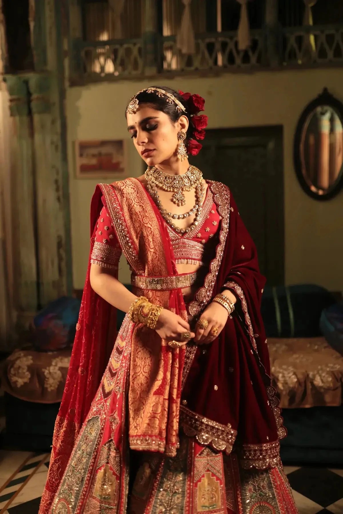 Red Raw silk Lehenga - Pallodstore