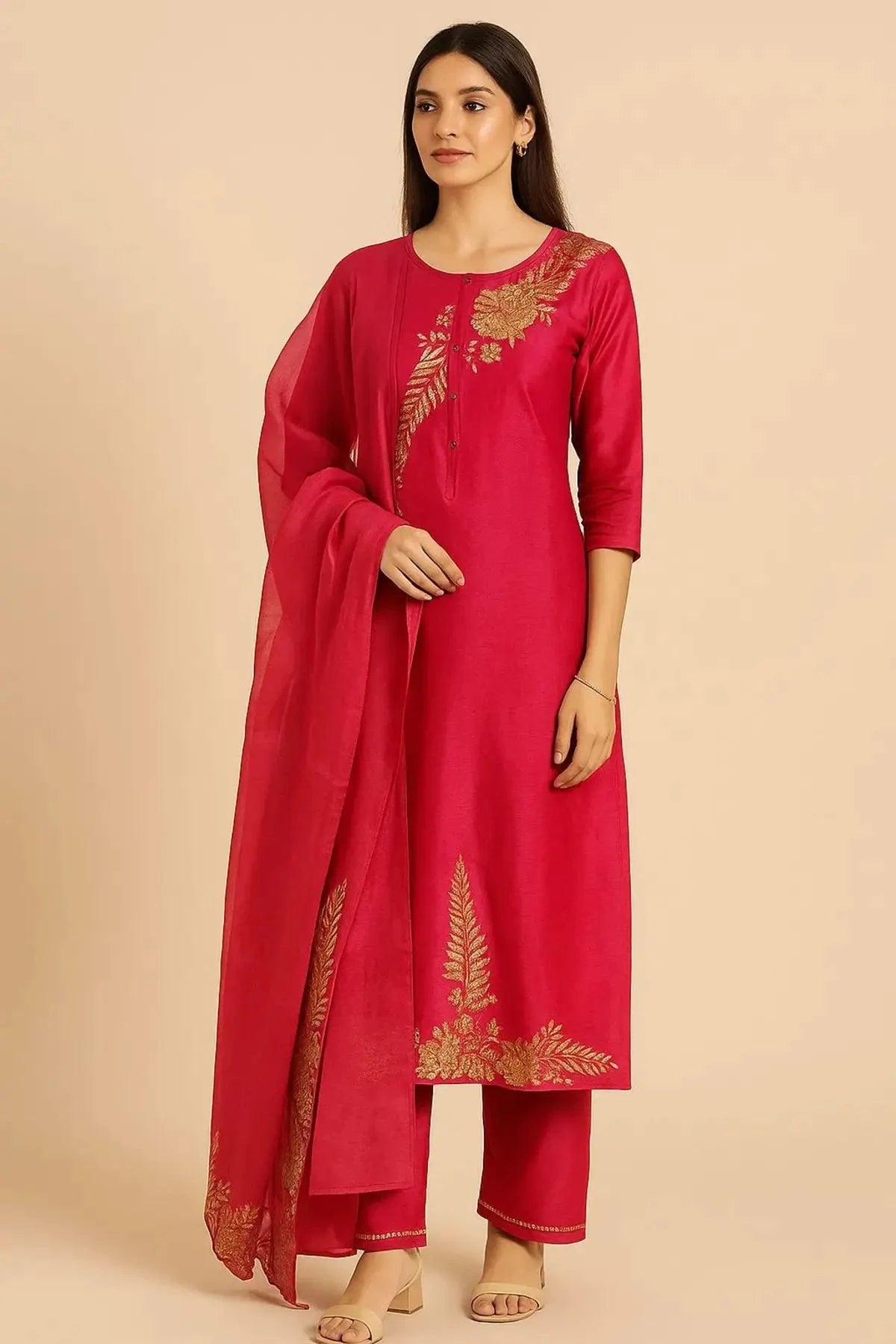 Red Straight Line Suit Dress Material - Pallodstore