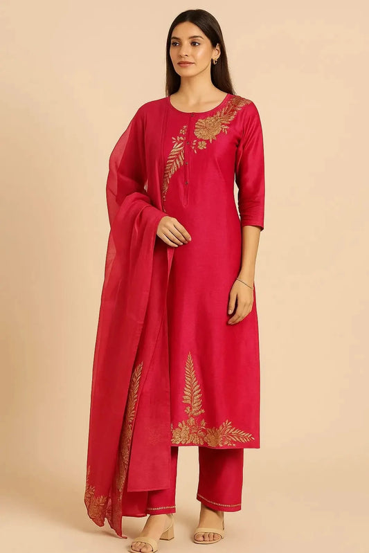 Red Straight Line Suit Dress Material - Pallodstore