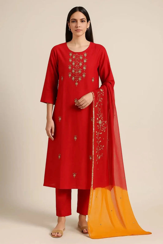 Red Straight Line Suit Dress Material - Pallodstore