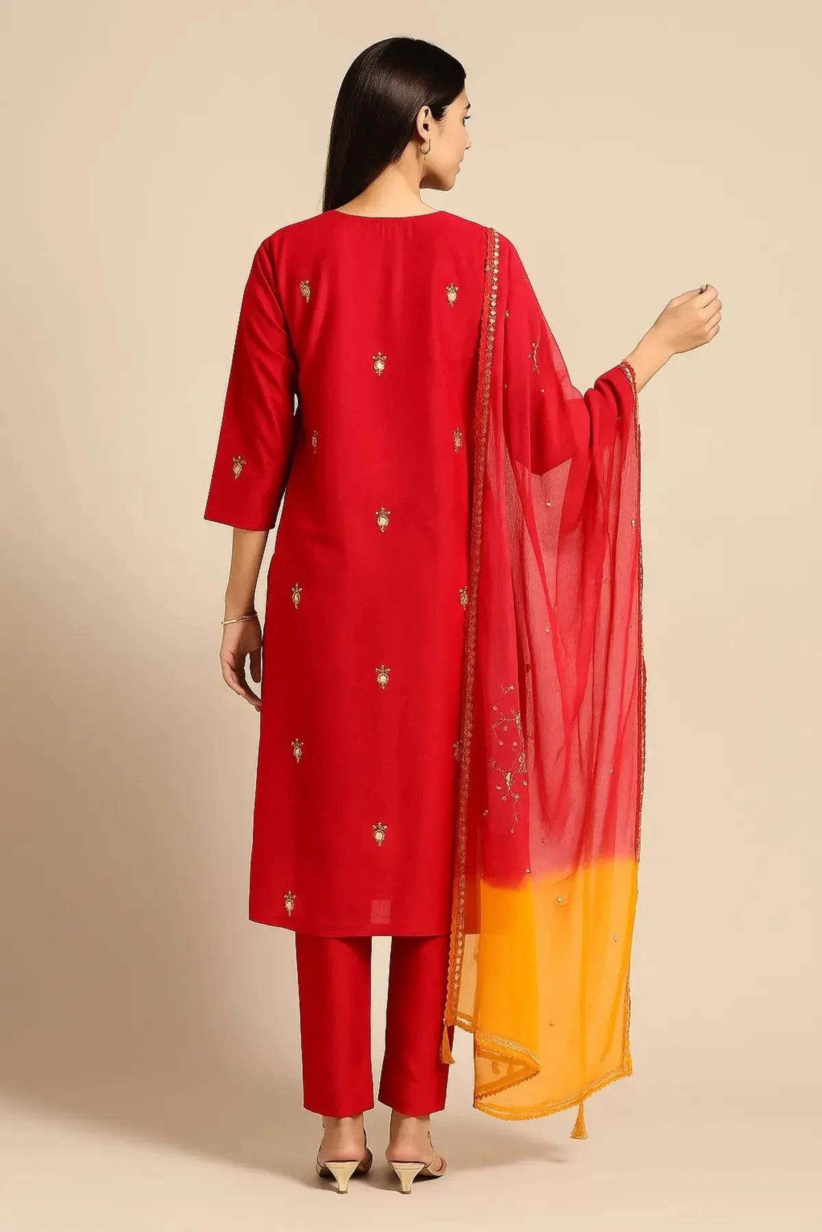 Red Straight Line Suit Dress Material - Pallodstore