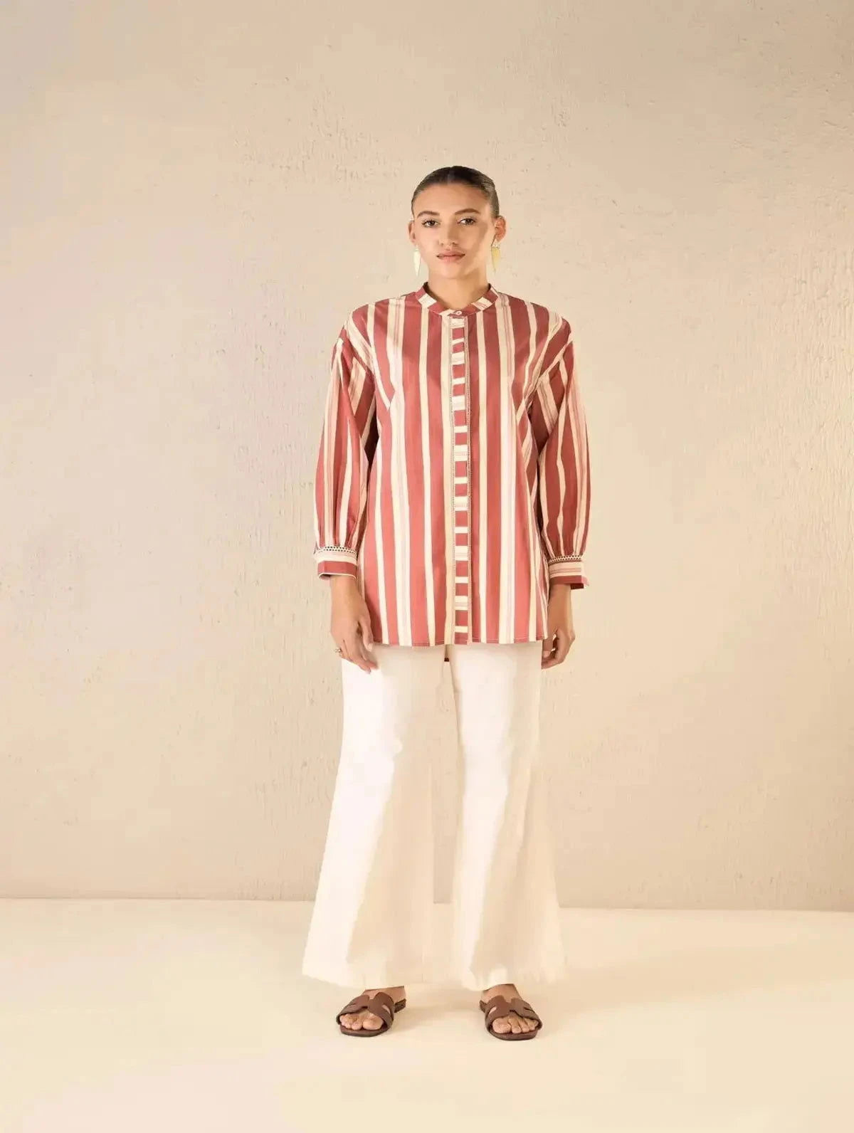 Red Stripe Long Shirt CO-Ord Set - Pallodstore