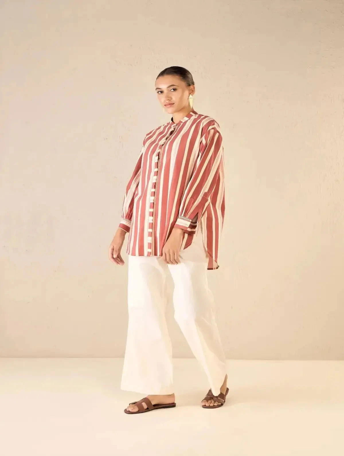 Red Stripe Long Shirt CO-Ord Set - Pallodstore