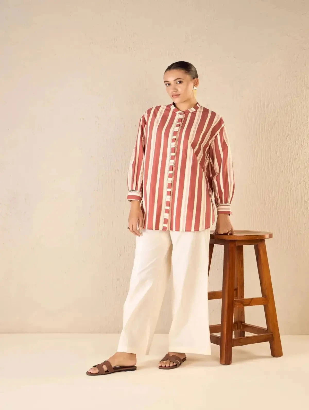 Red Stripe Long Shirt CO-Ord Set - Pallodstore