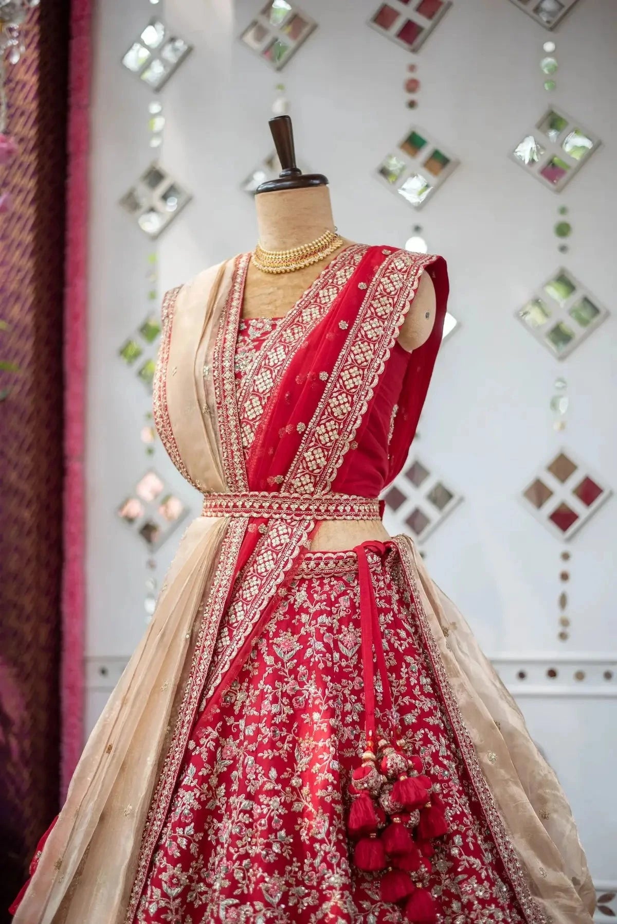 Red silk with gold tissue dupatta - Pallodstore
