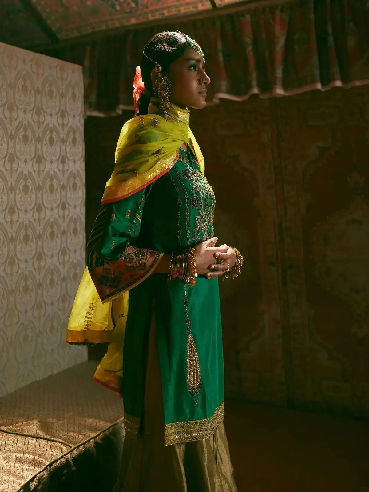 Reejh Emerald Green Challi Kurta Gharara Set - Pallodstore