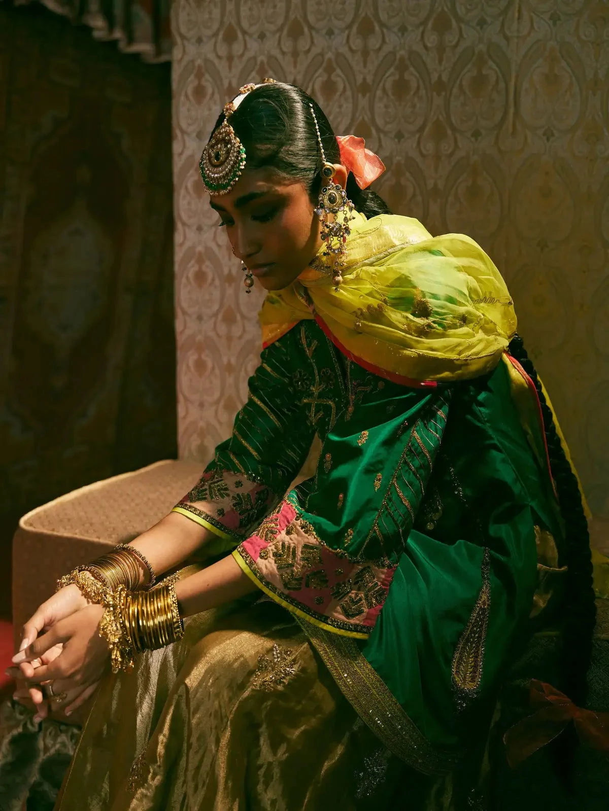 Reejh Emerald Green Challi Kurta Gharara Set - Pallodstore