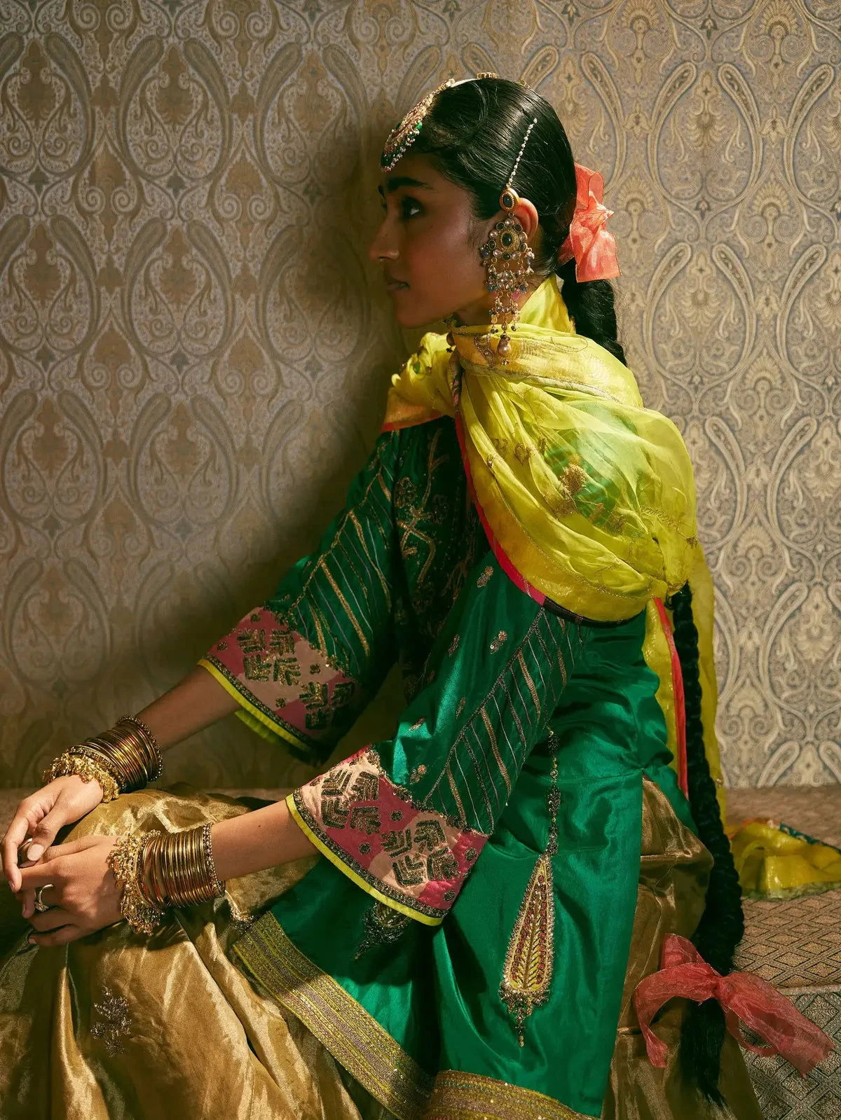 Reejh Emerald Green Challi Kurta Gharara Set - Pallodstore