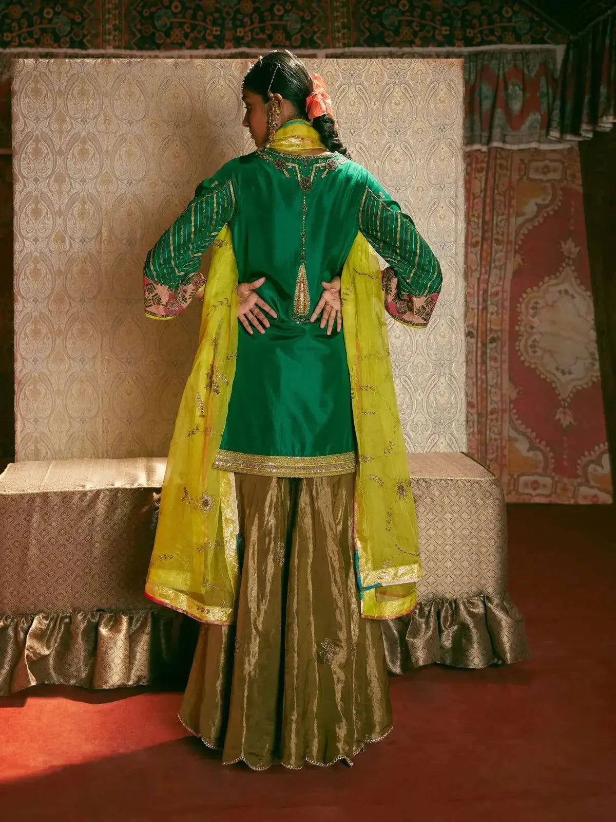 Reejh Emerald Green Challi Kurta Gharara Set - Pallodstore