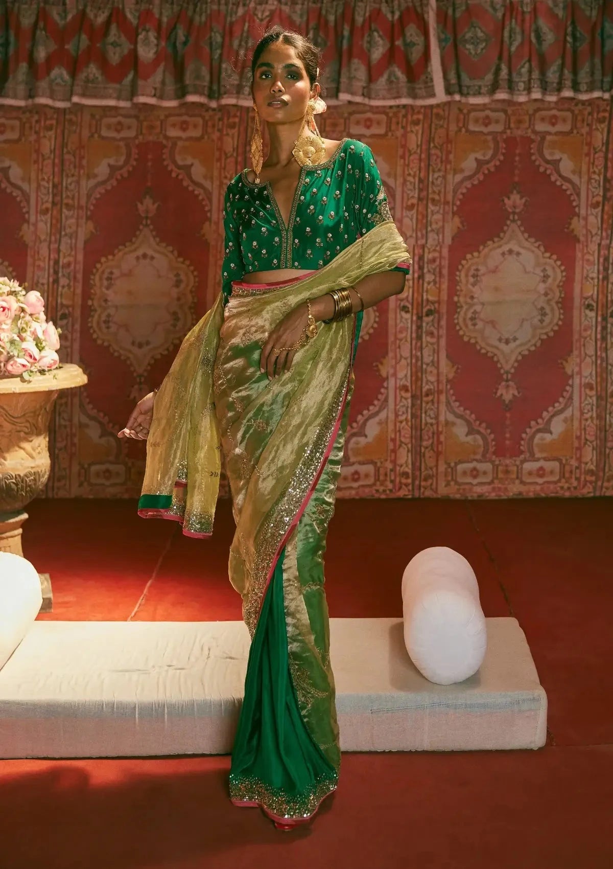 Reejh Green Tissue Jaal Saree - Pallodstore