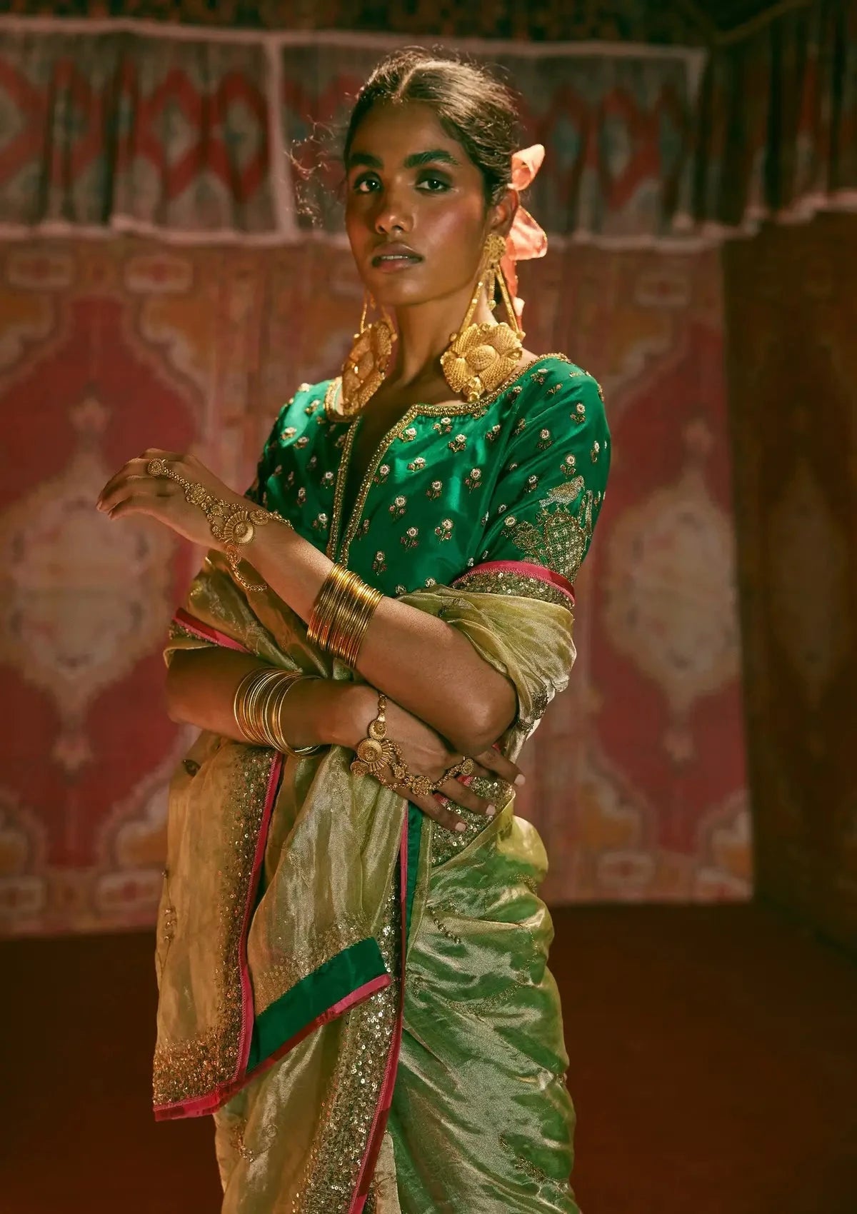 Reejh Green Tissue Jaal Saree - Pallodstore