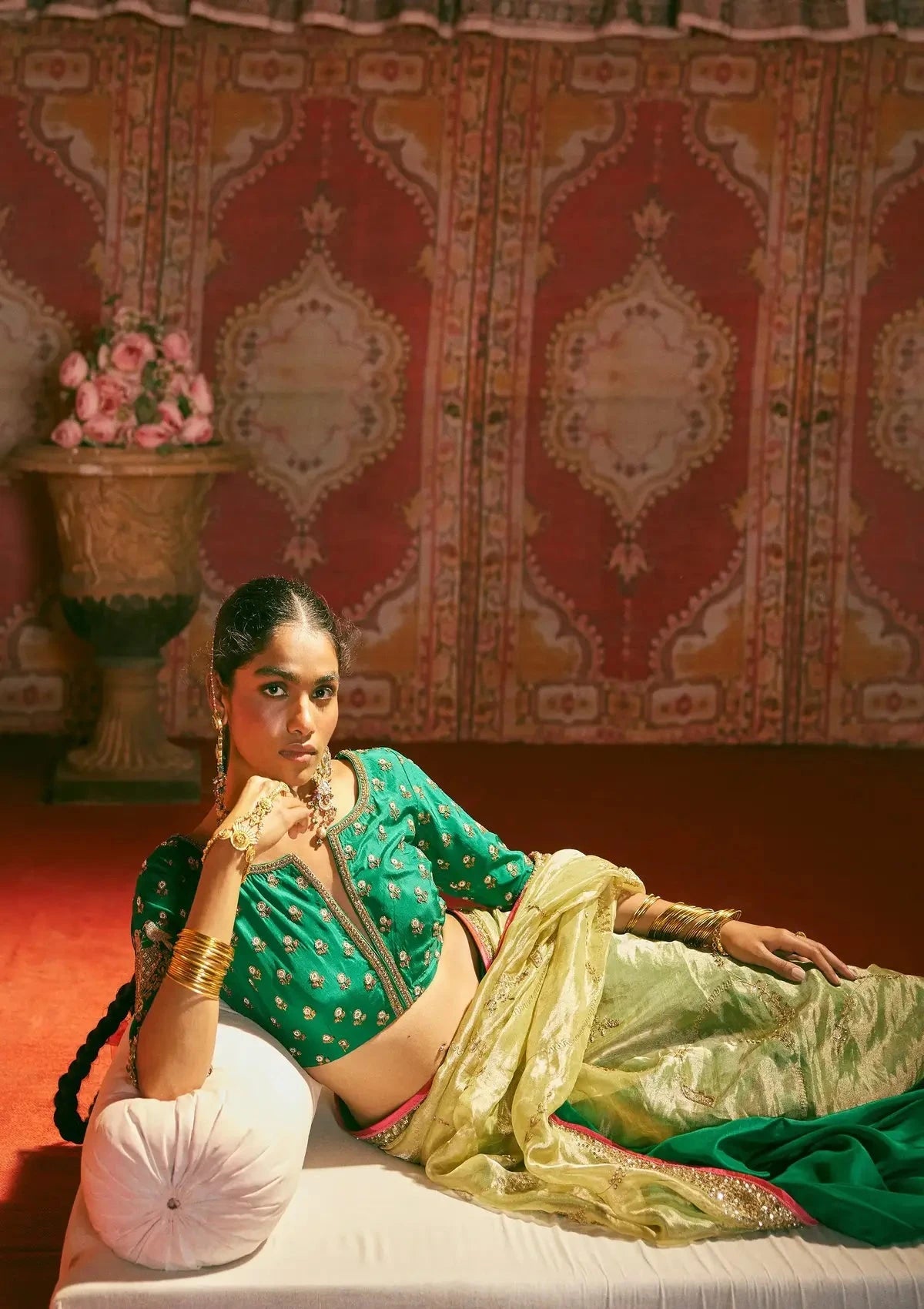 Reejh Green Tissue Jaal Saree - Pallodstore