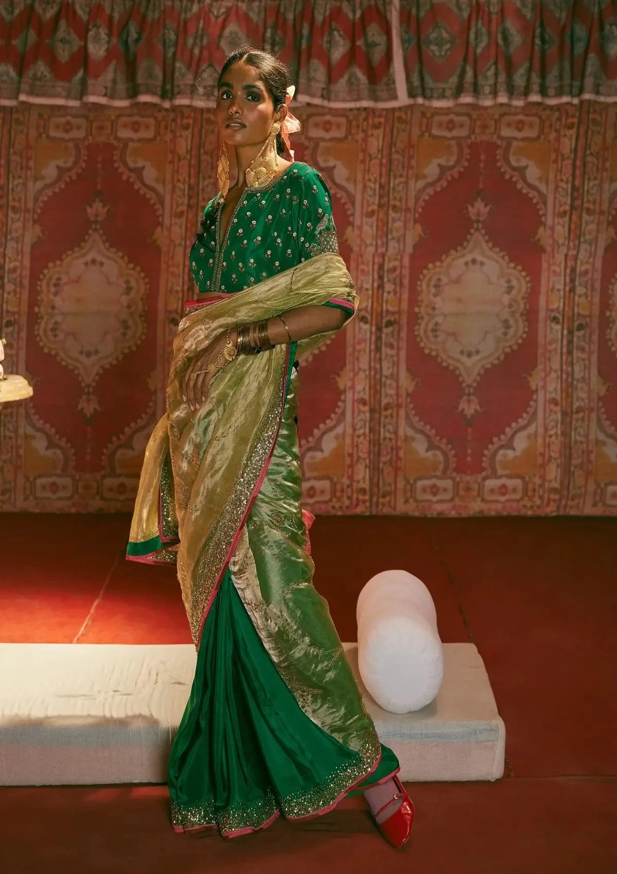 Reejh Green Tissue Jaal Saree - Pallodstore
