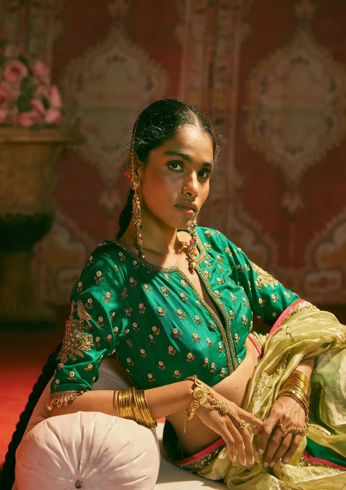 Reejh Green Tissue Jaal Saree - Pallodstore