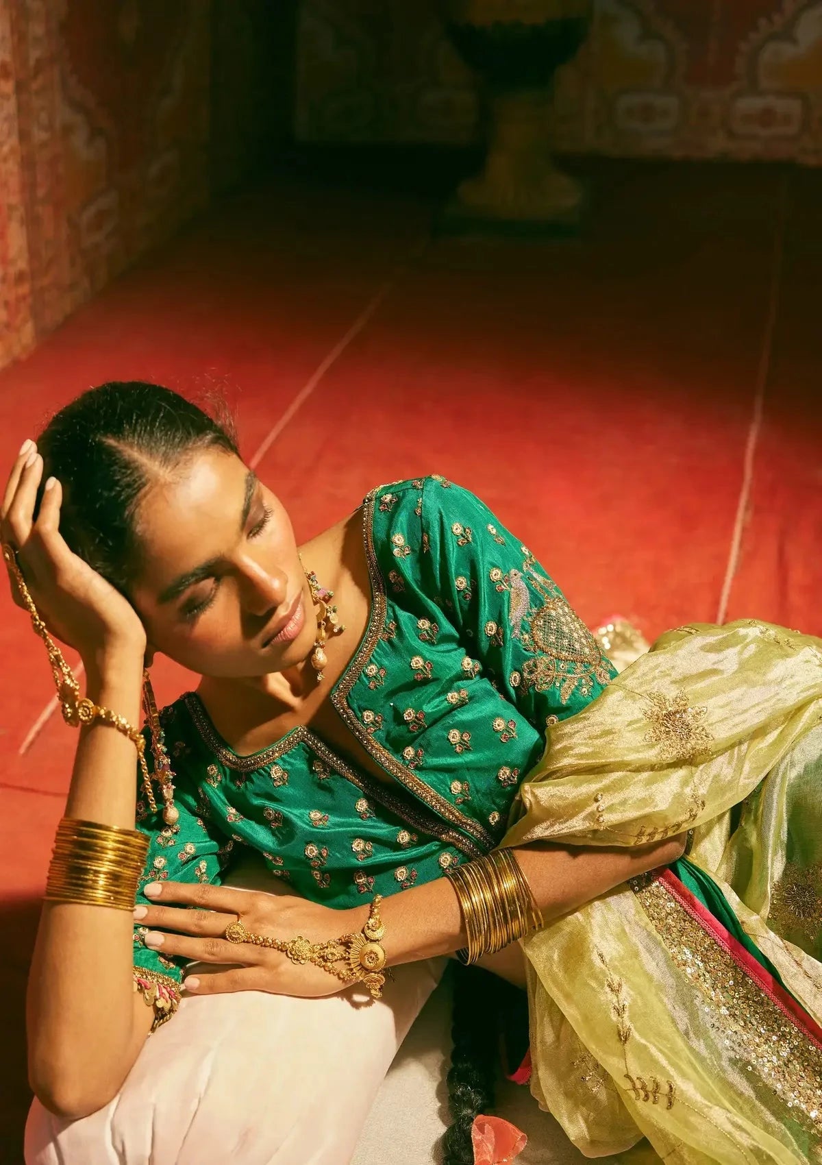 Reejh Green Tissue Jaal Saree - Pallodstore