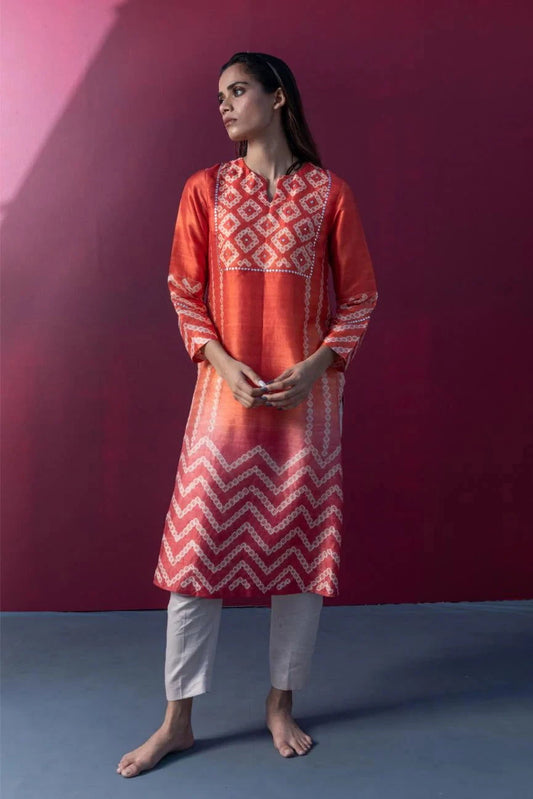 Robyn Orange Red Kurta Set - Pallodstore