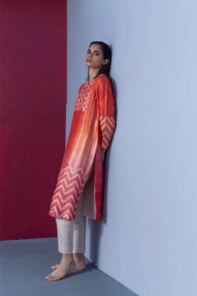Robyn Orange Red Kurta Set - Pallodstore