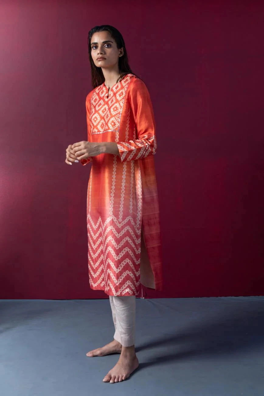 Robyn Orange Red Kurta Set - Pallodstore