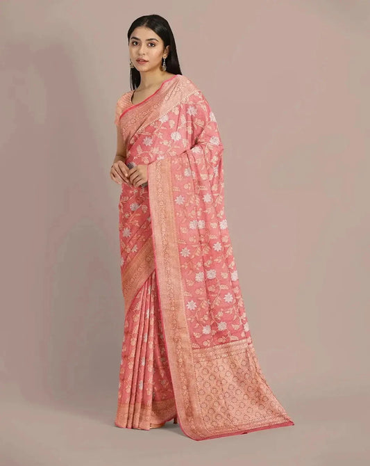 Rose Pink Banarasi Tissue Upada Saree - Pallodstore