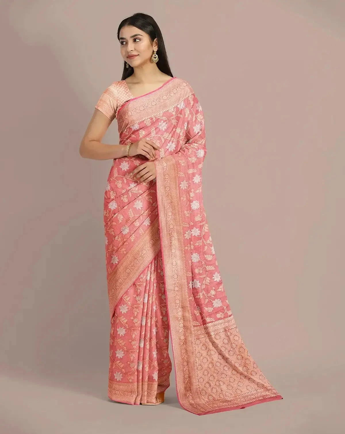 Rose Pink Banarasi Tissue Upada Saree - Pallodstore