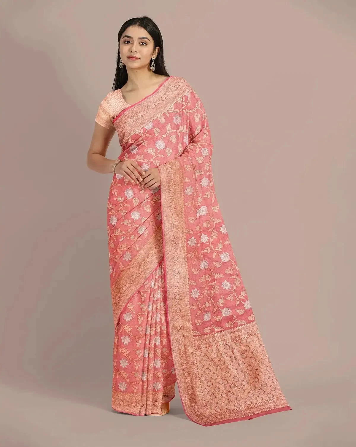 Rose Pink Banarasi Tissue Upada Saree - Pallodstore