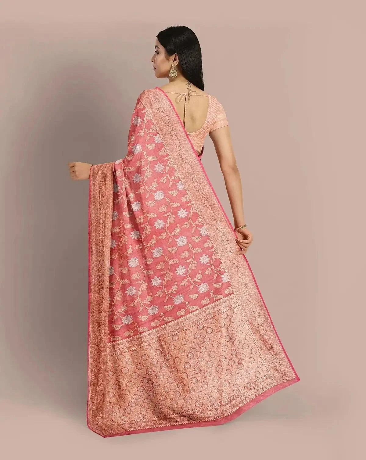 Rose Pink Banarasi Tissue Upada Saree - Pallodstore