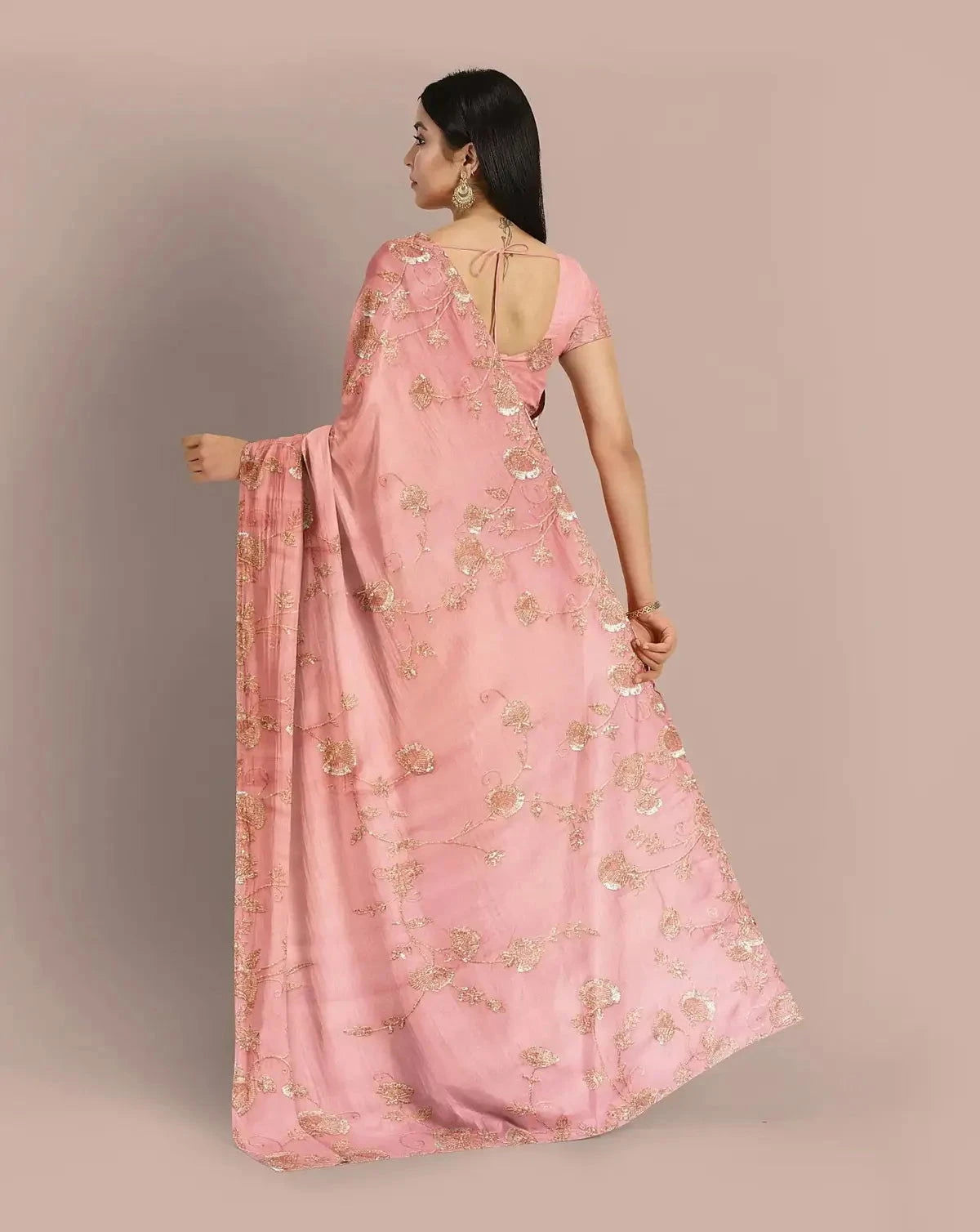 Rose Pink Organza Embroidery Saree - Pallodstore