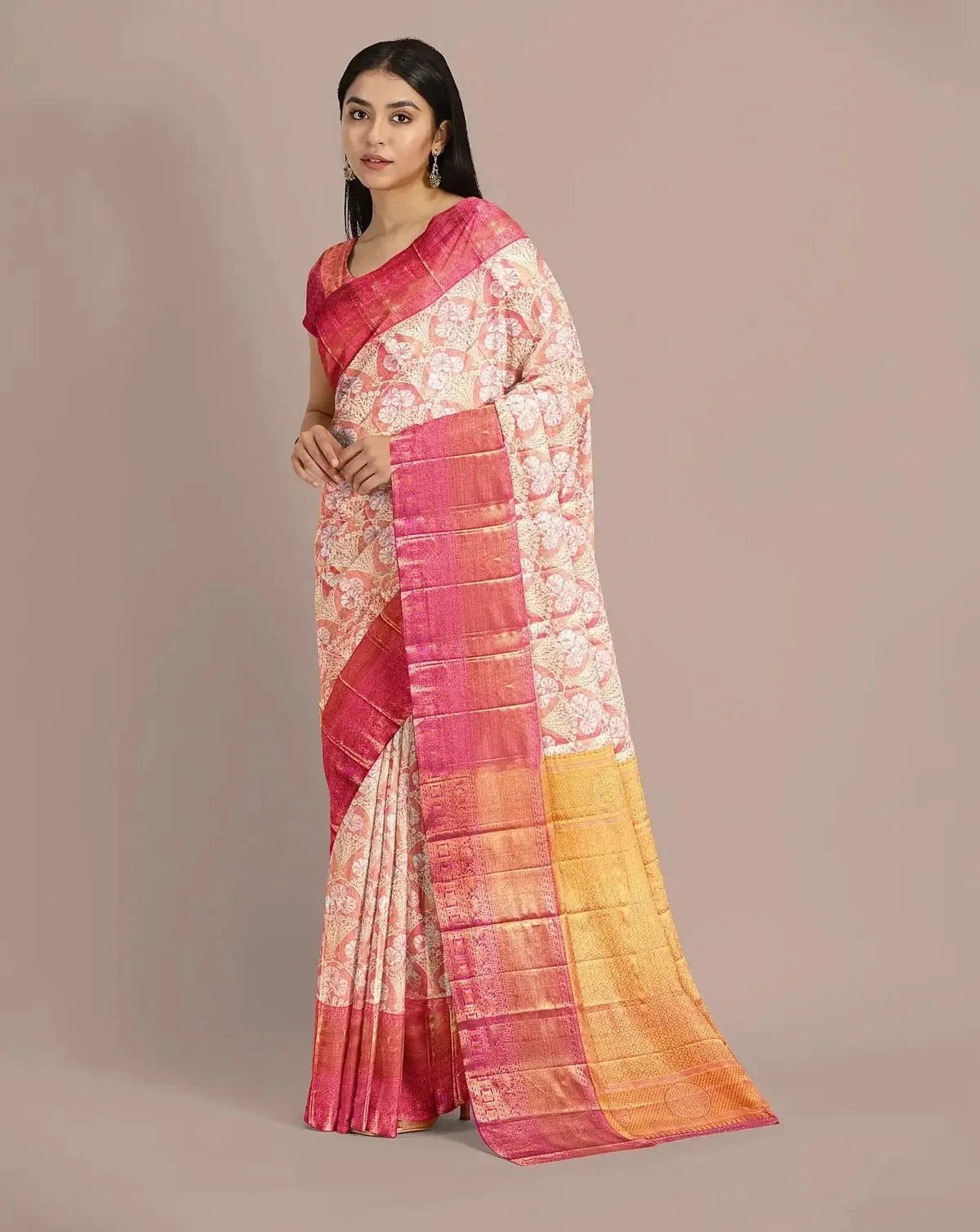 Rose Pink Tissue Kanjivaram Saree - Pallodstore