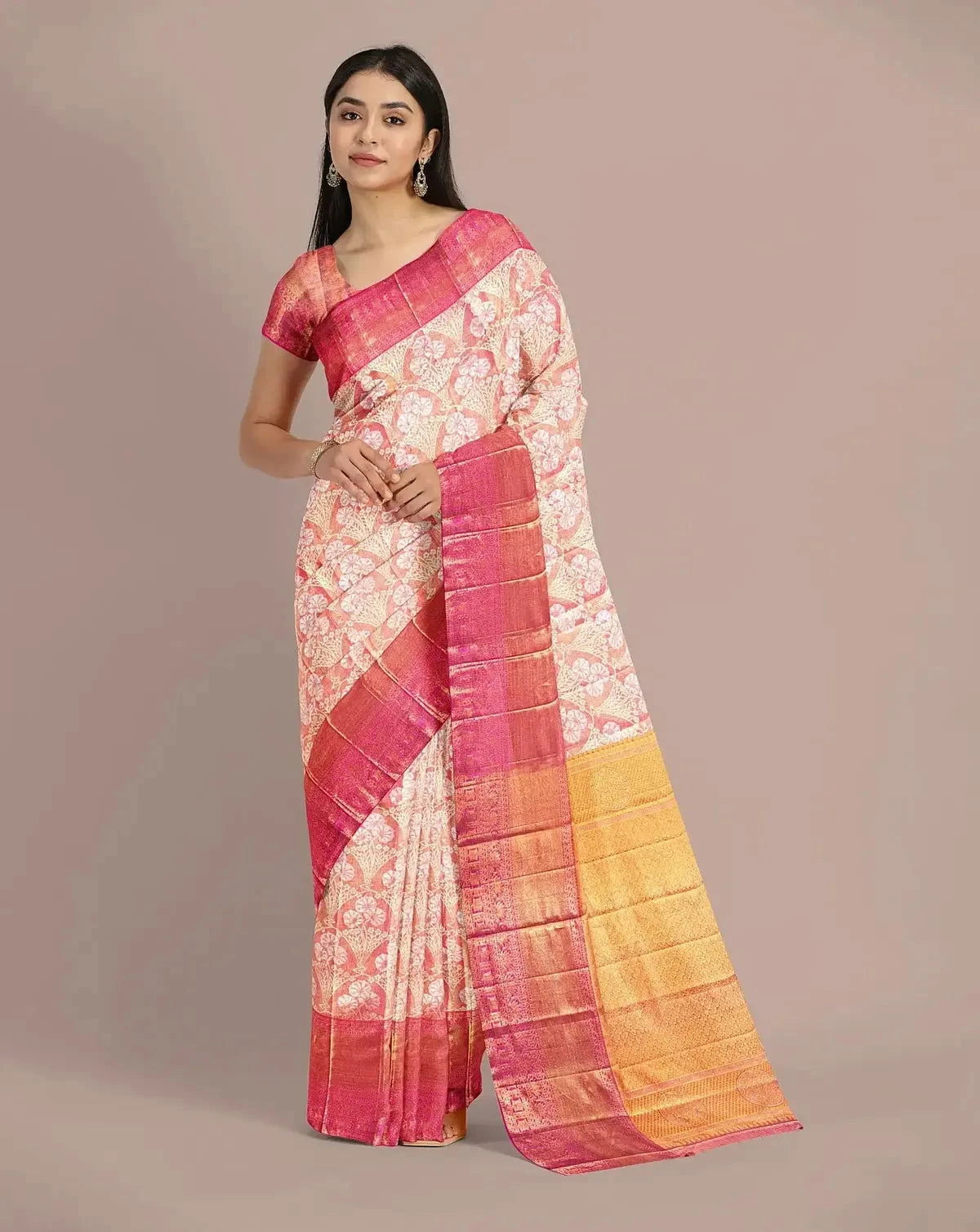 Rose Pink Tissue Kanjivaram Saree - Pallodstore