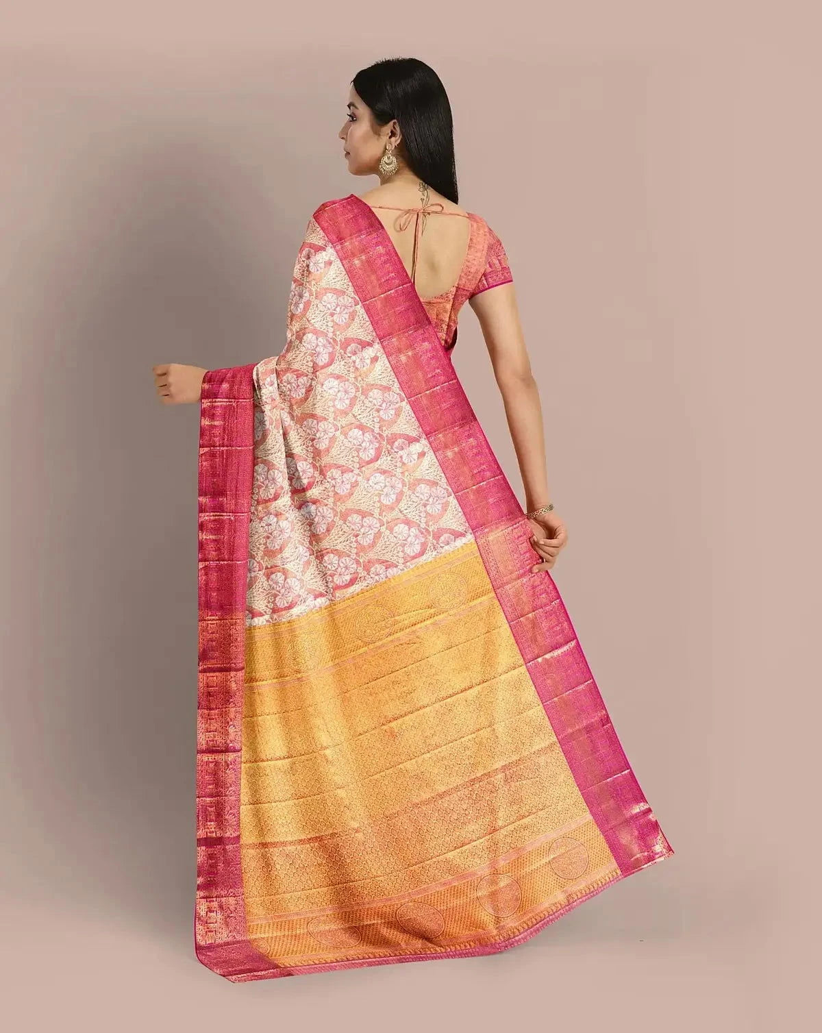 Rose Pink Tissue Kanjivaram Saree - Pallodstore