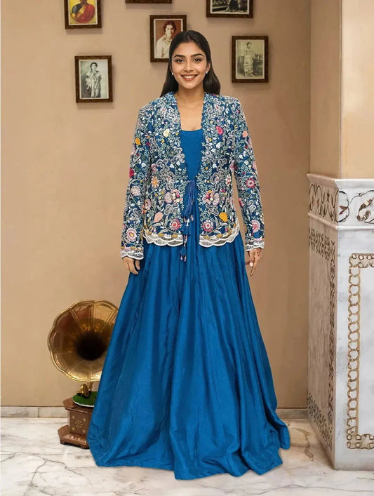 Royal Blue Jacket Anarkali - Pallodstore