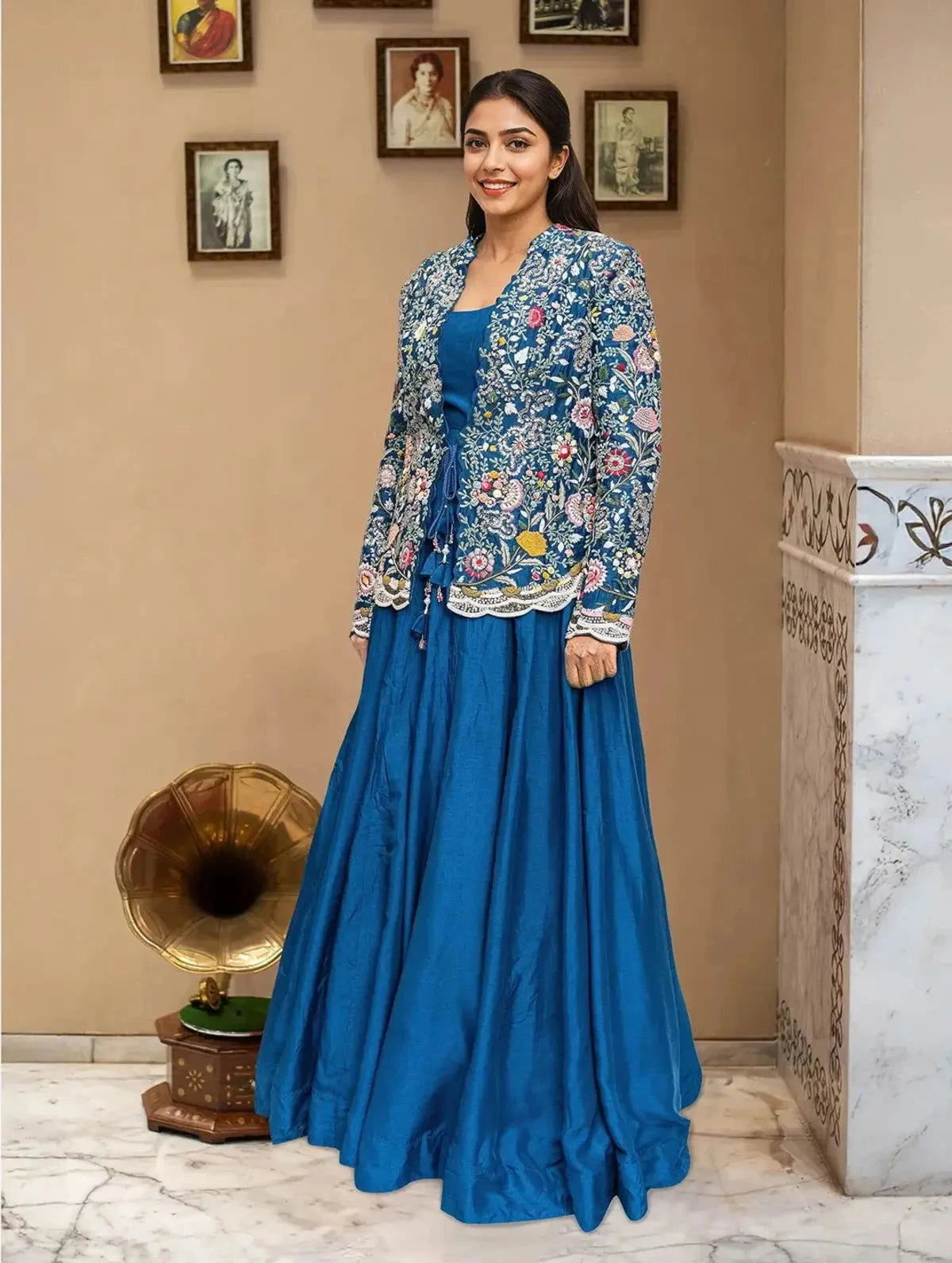 Royal Blue Jacket Anarkali - Pallodstore