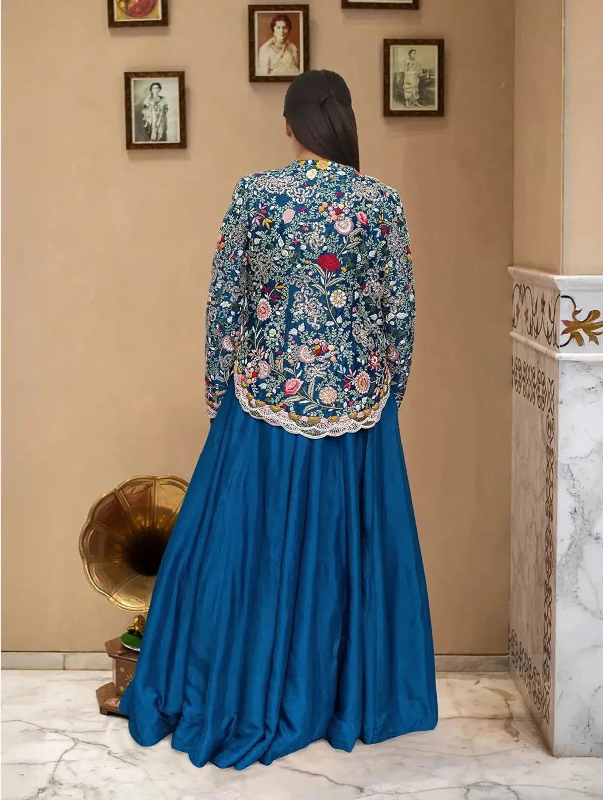 Royal Blue Jacket Anarkali - Pallodstore