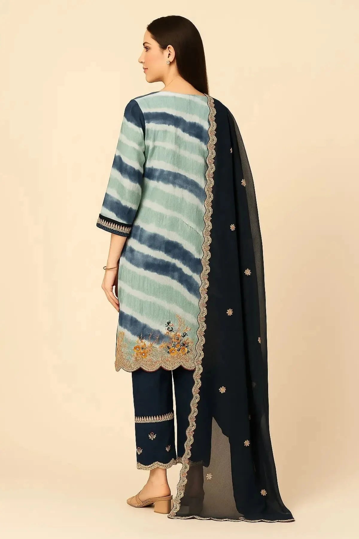 Royal Blue Light Blue Straps Leheriya Straight Suit - Pallodstore