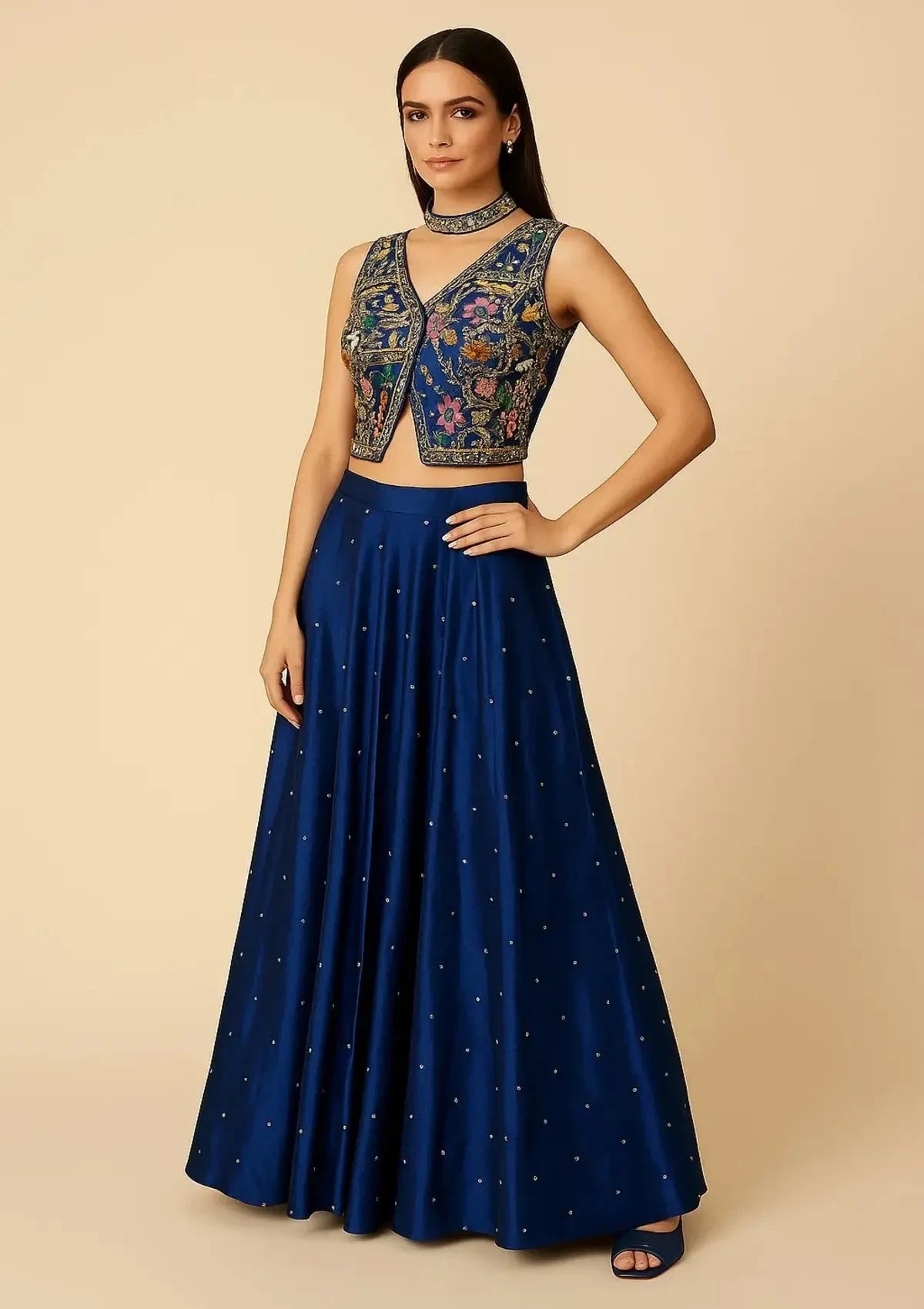 Royal Blue Palazzo With Crop Top - Pallodstore