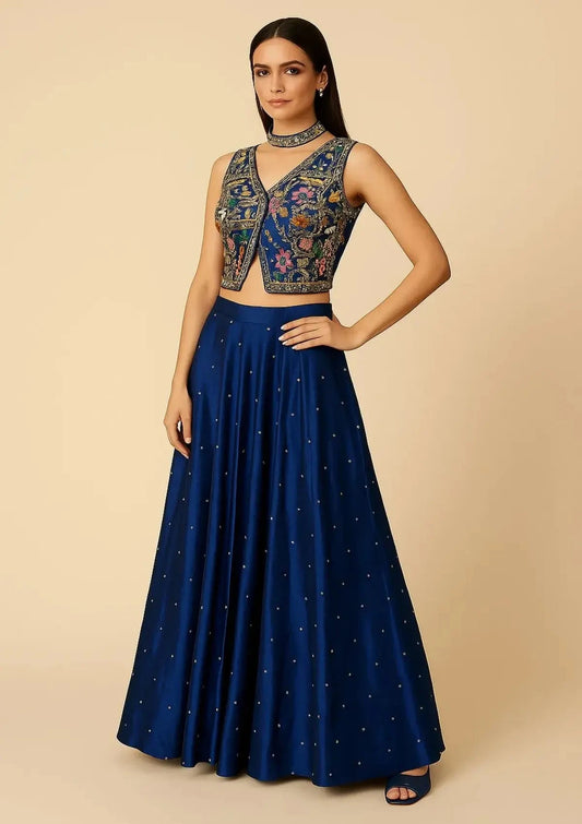 Royal Blue Palazzo With Crop Top - Pallodstore