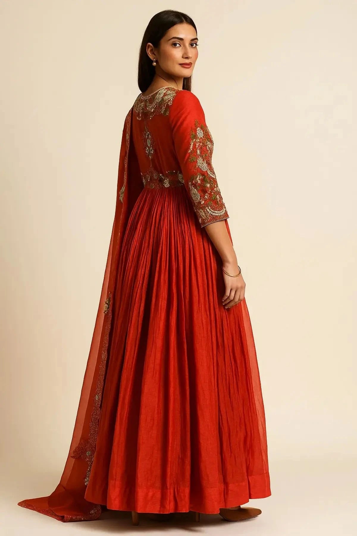 Rust Orange Long Anarkali With Dupatta - Pallodstore